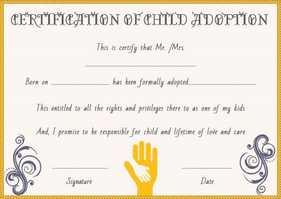 Child Adoption Certificates 10 Free Printable And Downloadable