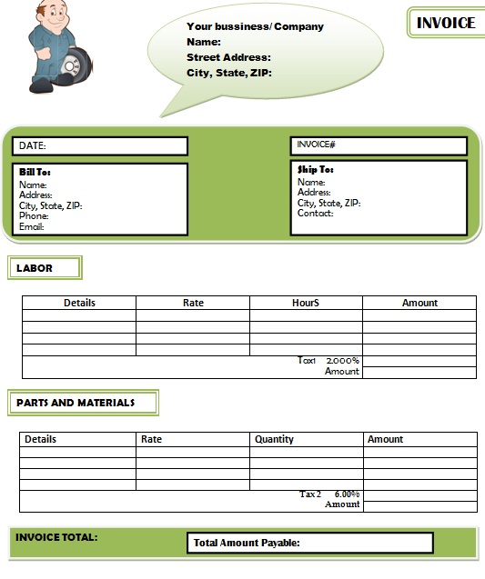 Parts And Labor Invoices For Contractors 6 Word Pdf Templates Template Sumo