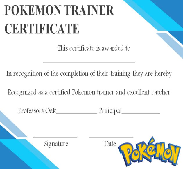 20 Pokemon Trainer Certificate Templates Get Surprised Stunning Designs Template Sumo