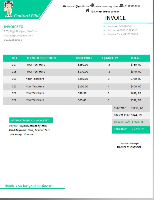 Contract Pilot Invoice Templates Free to Print and Download Template