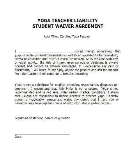 Yoga Liability Waiver Form Legal