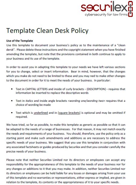 Clean Desk Policy Checklist Template 40 Templates Useful For