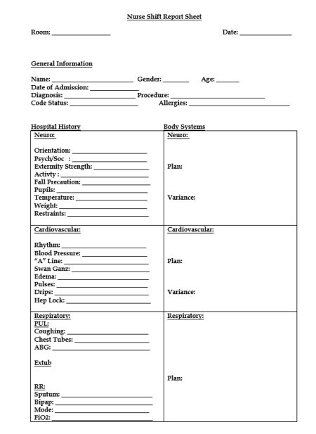 Nursing Report Sheet Template: 15 Best Templates and Images in PDF