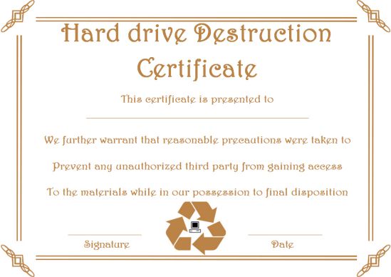 Hard Drive Destruction Certificate Template from templatesumo.com