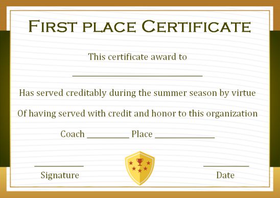 1st place certificate template
