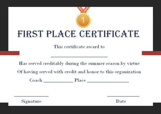 1st place sports certificate template