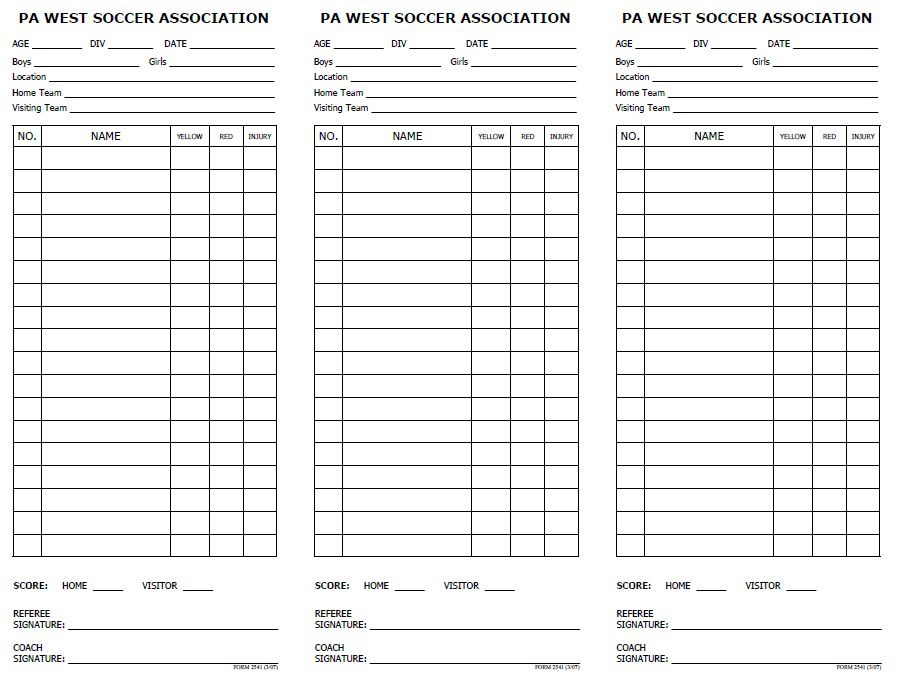 Soccer Lineup Sheet Form