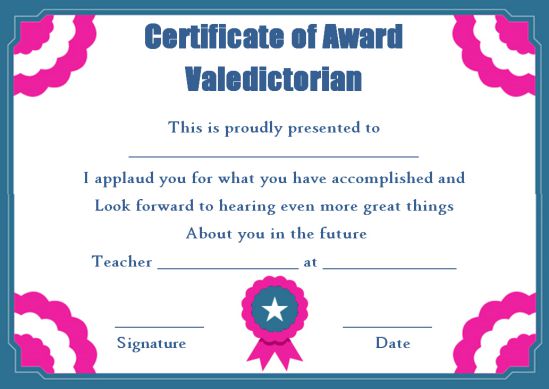 Valedictorian award certificate template