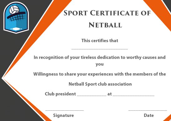 sports certificate templates netball