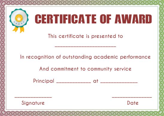 Blank Award Certificates For Elementary Students