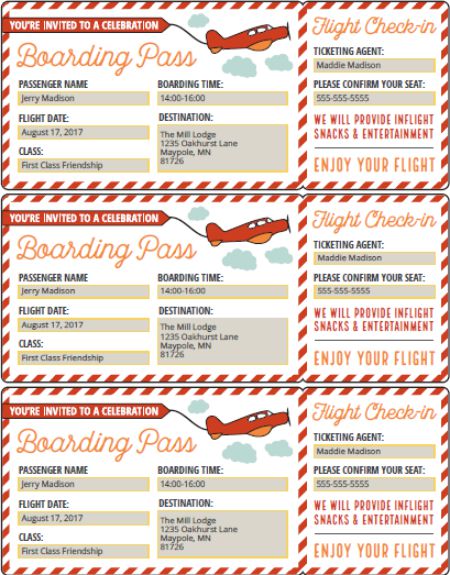 Boarding Pass Template For Birthday Party