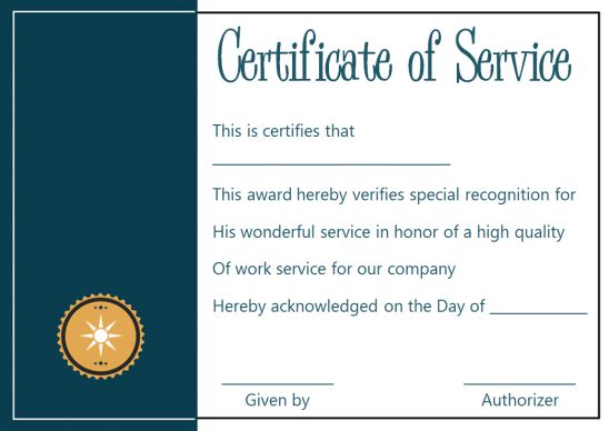 Certificate Of Outstanding Service Template