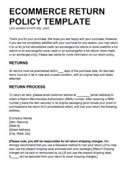Ecommerce Shipping Returns Policy Template