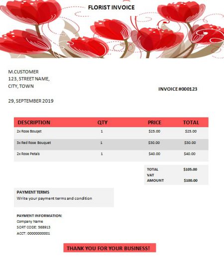 Florist Invoice Order Form Template