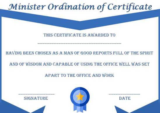Minister Ordination Certificate Template