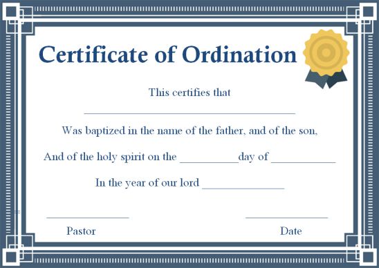 Ordination Certificate Template