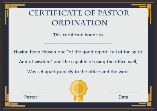 Pastor License Certificate Template