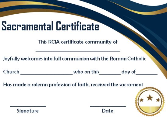 RCIA Sacramental Certificates