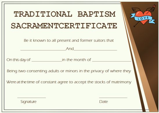 Traditional Baptism Sacrament Certificate