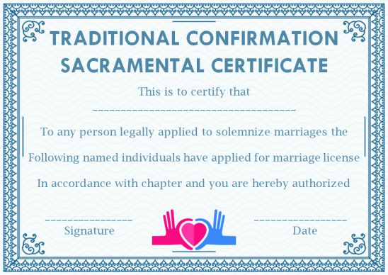 Traditional Confirmation Sacrament Certificate