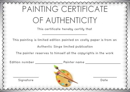 Painting certificate of authenticity template