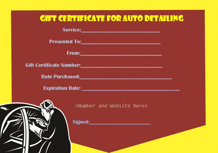 Auto detailing gift certificate template