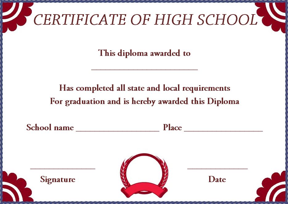 High school diploma certificate template