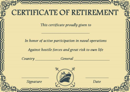 Navy retirement certificate template